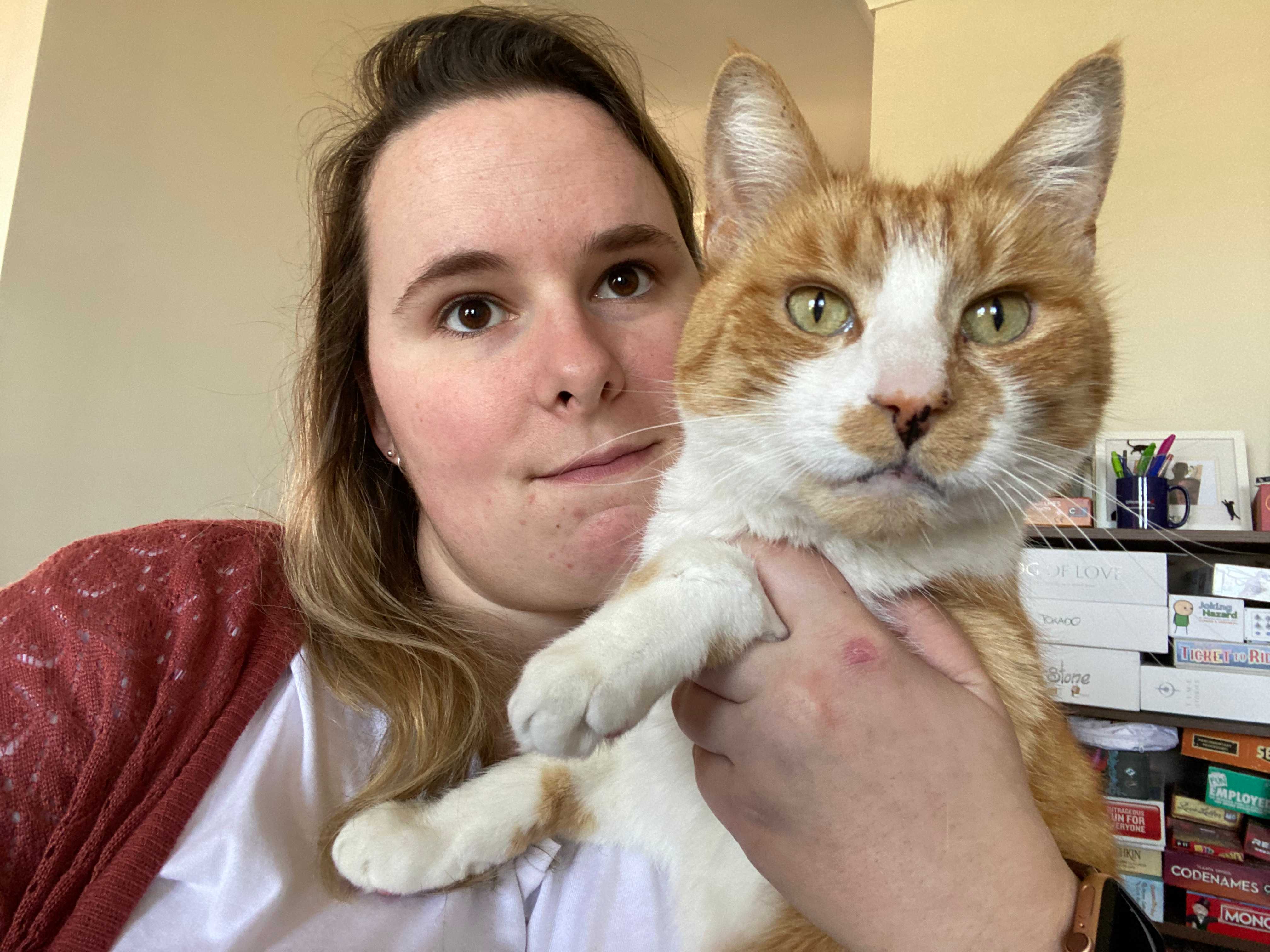 Shelley Bassett and her ginger cat Chester